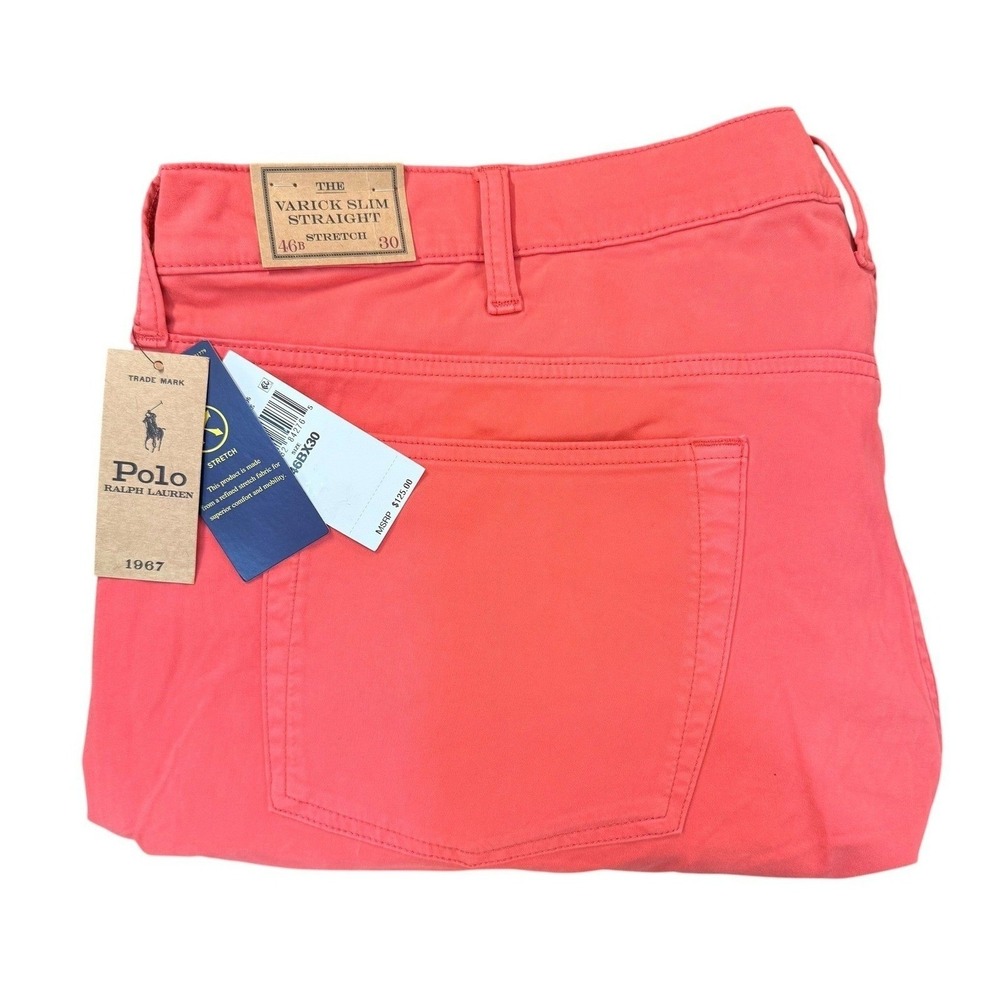 Polo Ralph Lauren Pants Men Big Tall 48B x 32 Coral Varick Slim Straight Stretch